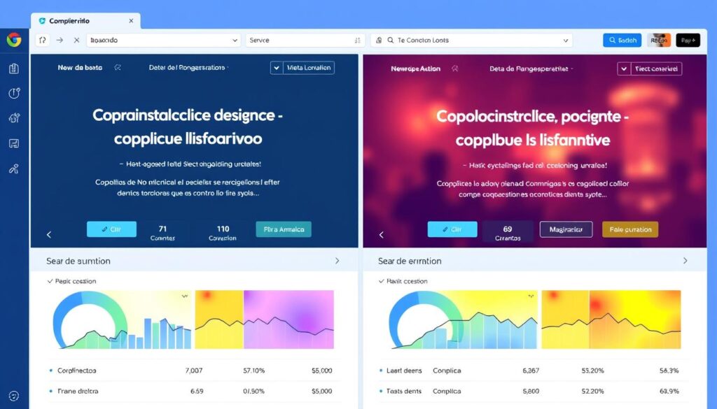 Teste A/B de landing pages mostrando diferentes versões para reduzir CAC
